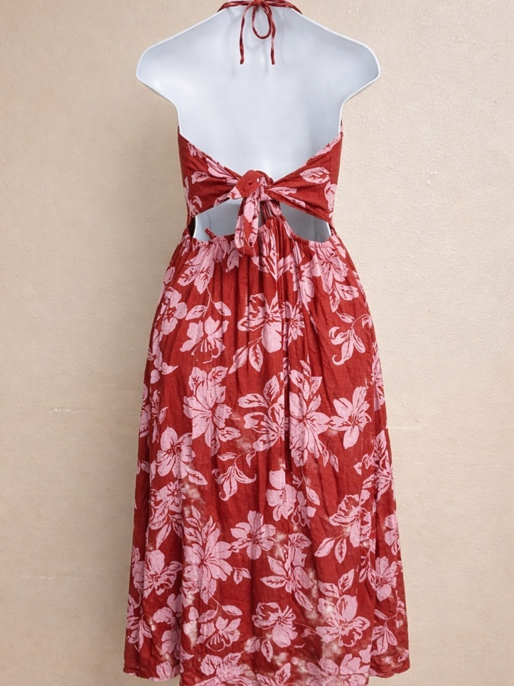 FP Boho Floral Halter Midi Dress Button Front Tropical Summer Beach Medium - Picture 2 of 4